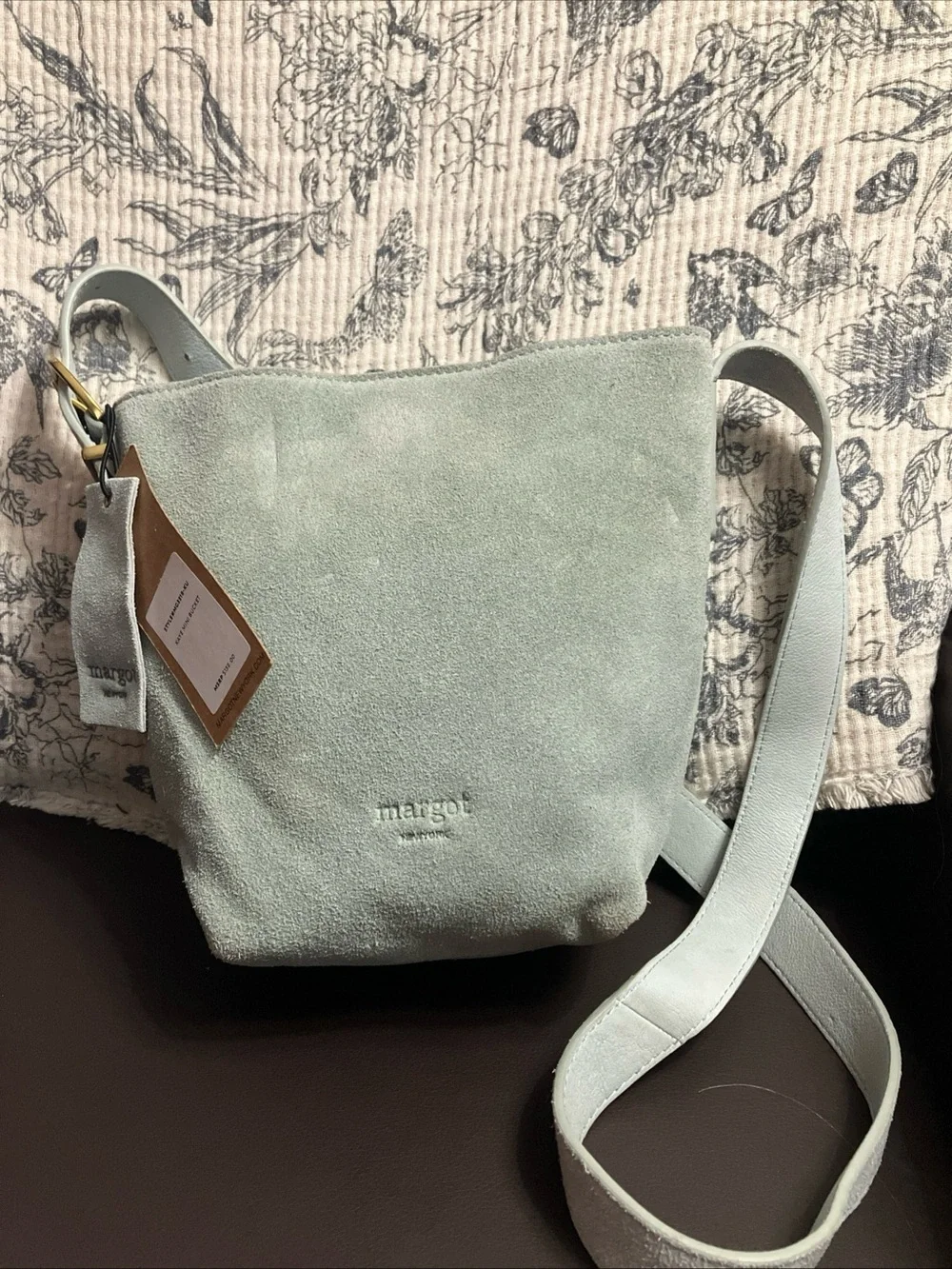 Margot Kaye Mint Suede Crossbody Bag with Adjustable Strap